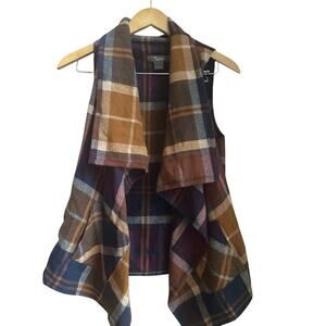 Naturals Small Fall Plaid Burgundy Navy Gold Swing Cabincore Western Vest